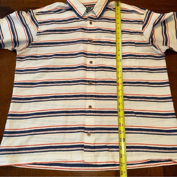ORVIS White Textured Blue Orange Striped Short Sleeve Button Up Shirt Mens L - Picture 10 of 11